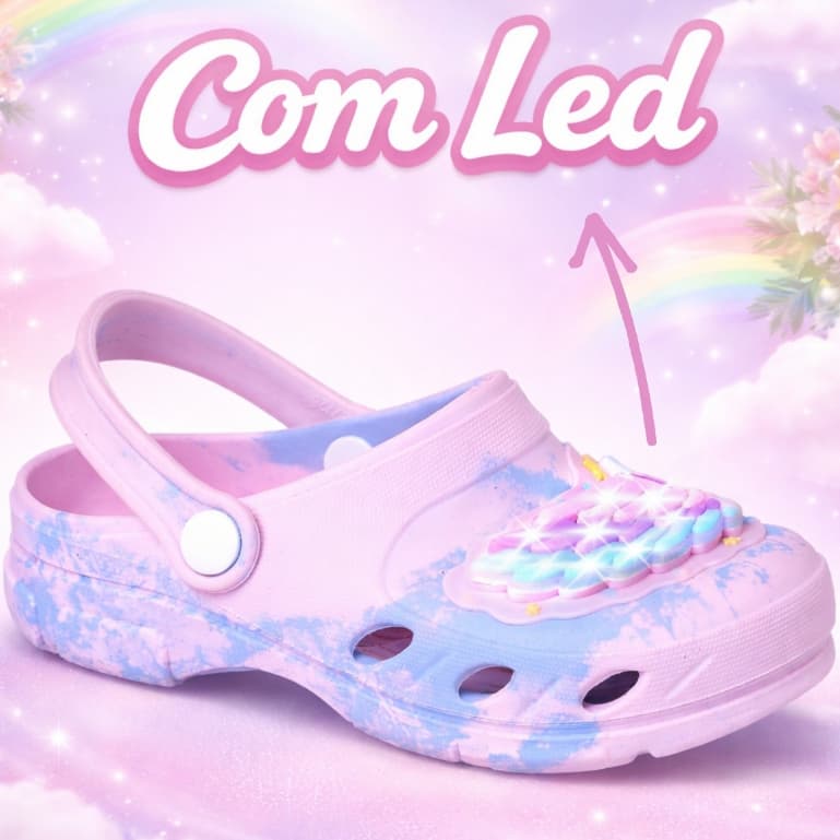 Sandália Babuche Infantil Feminino Asas Colorida Rosa Com Led Luzinha Pisca Divertido Meninas