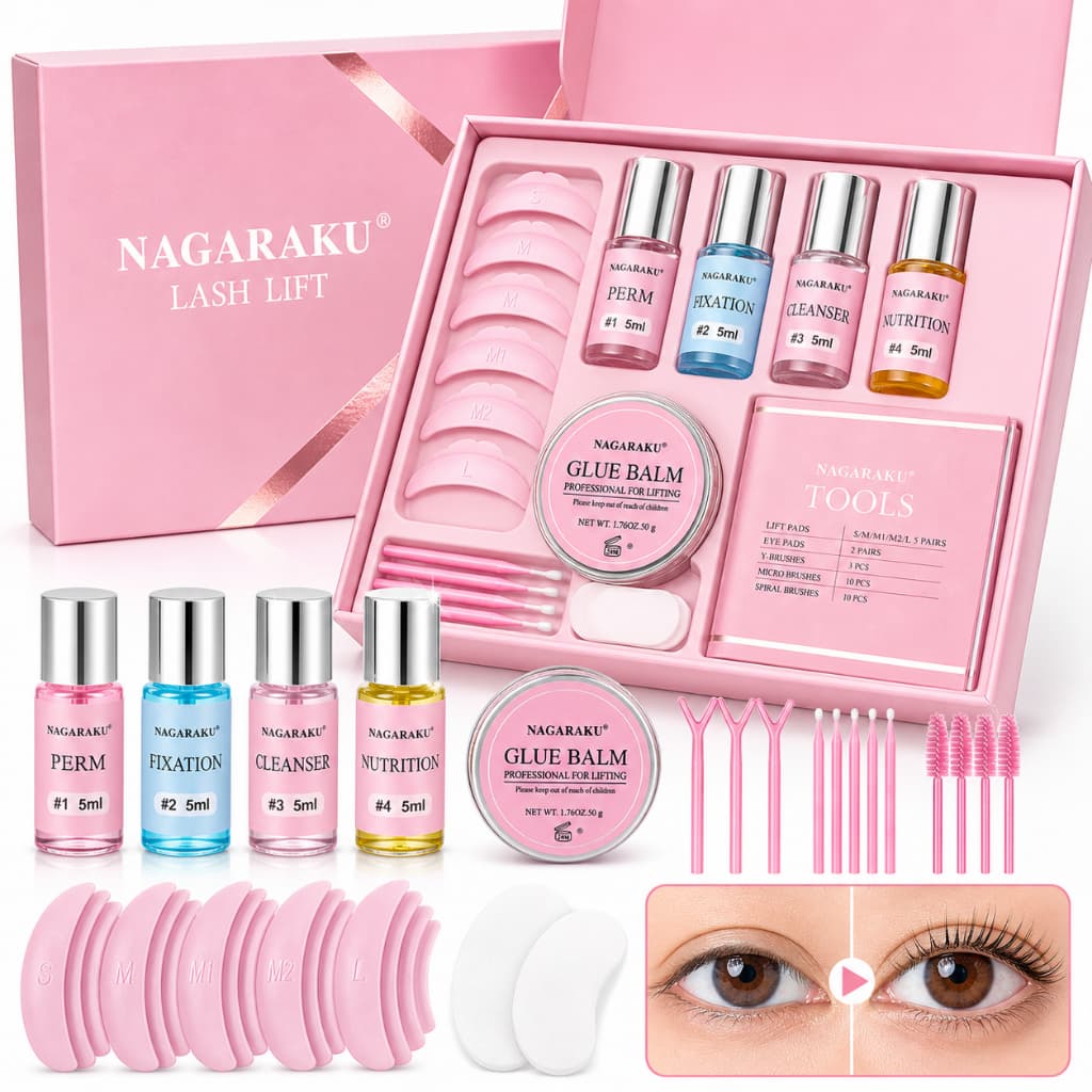 Kit Lash Lift Nagaraku para Cílios Curvados Efeito Natural Completo com Acessórios