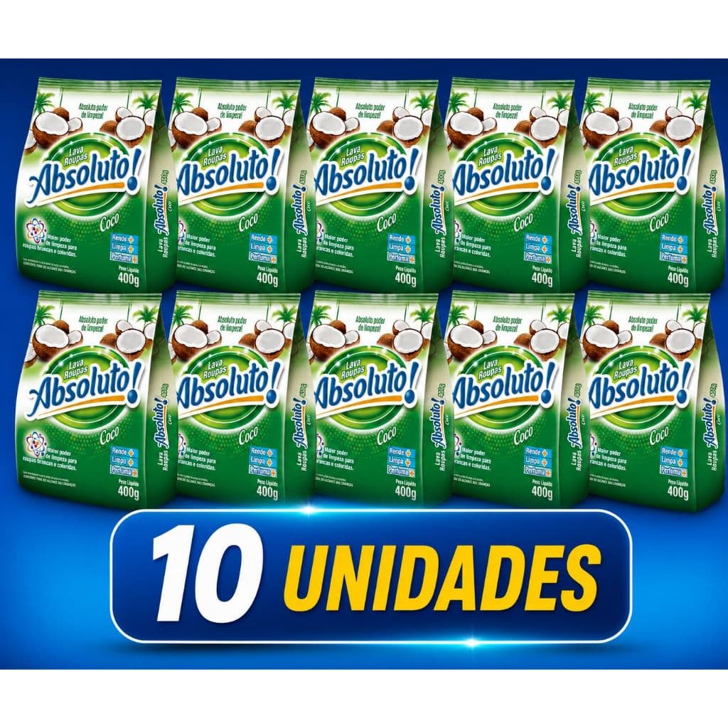 Kit com 10 Unidades Sabão em Pó Absoluto Coco 400g cada