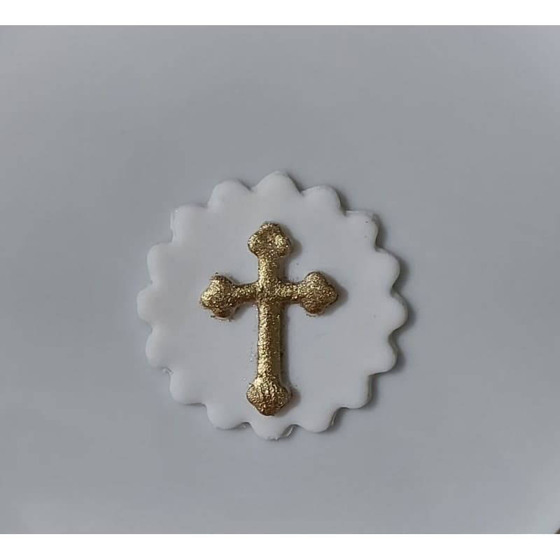 Aplique de pasta americana comestivel para batizado. 4,5 X 4,5 ideal para pirulito de chocolate e cupcake.
