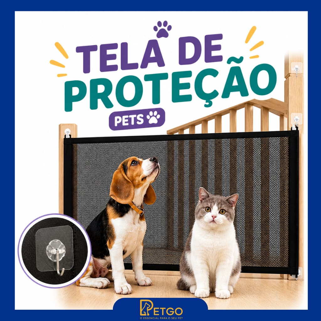 Tela de Proteção para Pets Portão de Segurança Cães e Gatos Escada Porta Fácil Instalação com Ganchos Adesivos Sem Furos