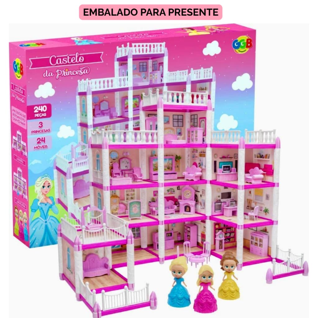 Castelo da Princesa Kit Completo 240 Peças + 3 Bonecas Princesas Presente Dia Das Crianças Menina