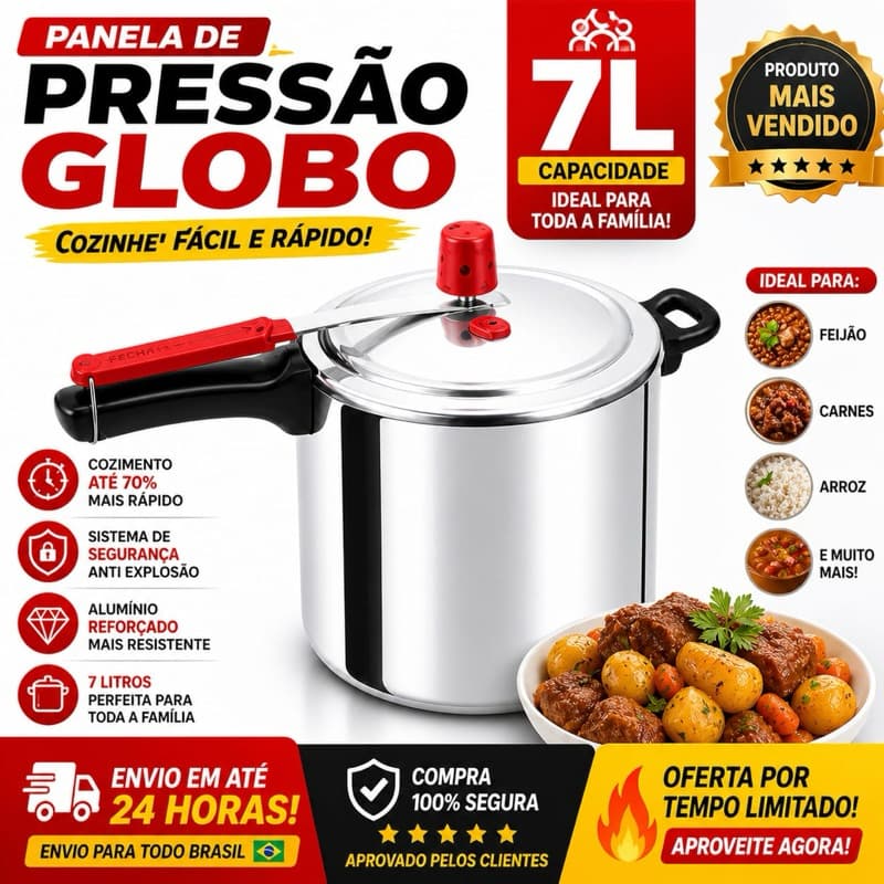 🔥 Panela de Pressão Globo 7 L – Cozinhe Fácil e Rápido! 🔥