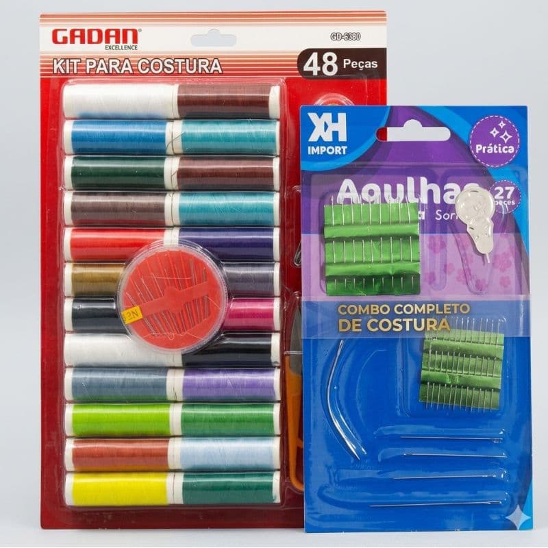 Kit Costura 75 Peças Completo com fita Métrica - Agulhas e Linhas Variadas