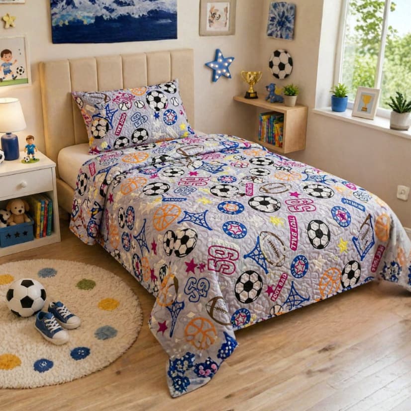 Colcha 2 Peças Cobre Leito Infantil Solteiro Dupla Face 2 em 1 Menina Menino  Decoração