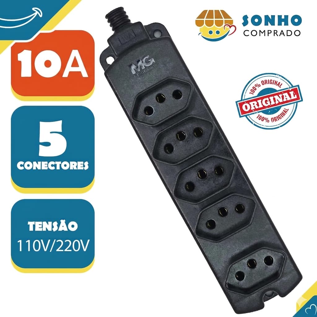 Tomada em Barra múltipla CB Quíntupla 5 Tomadas PRE 13788 MarGirius