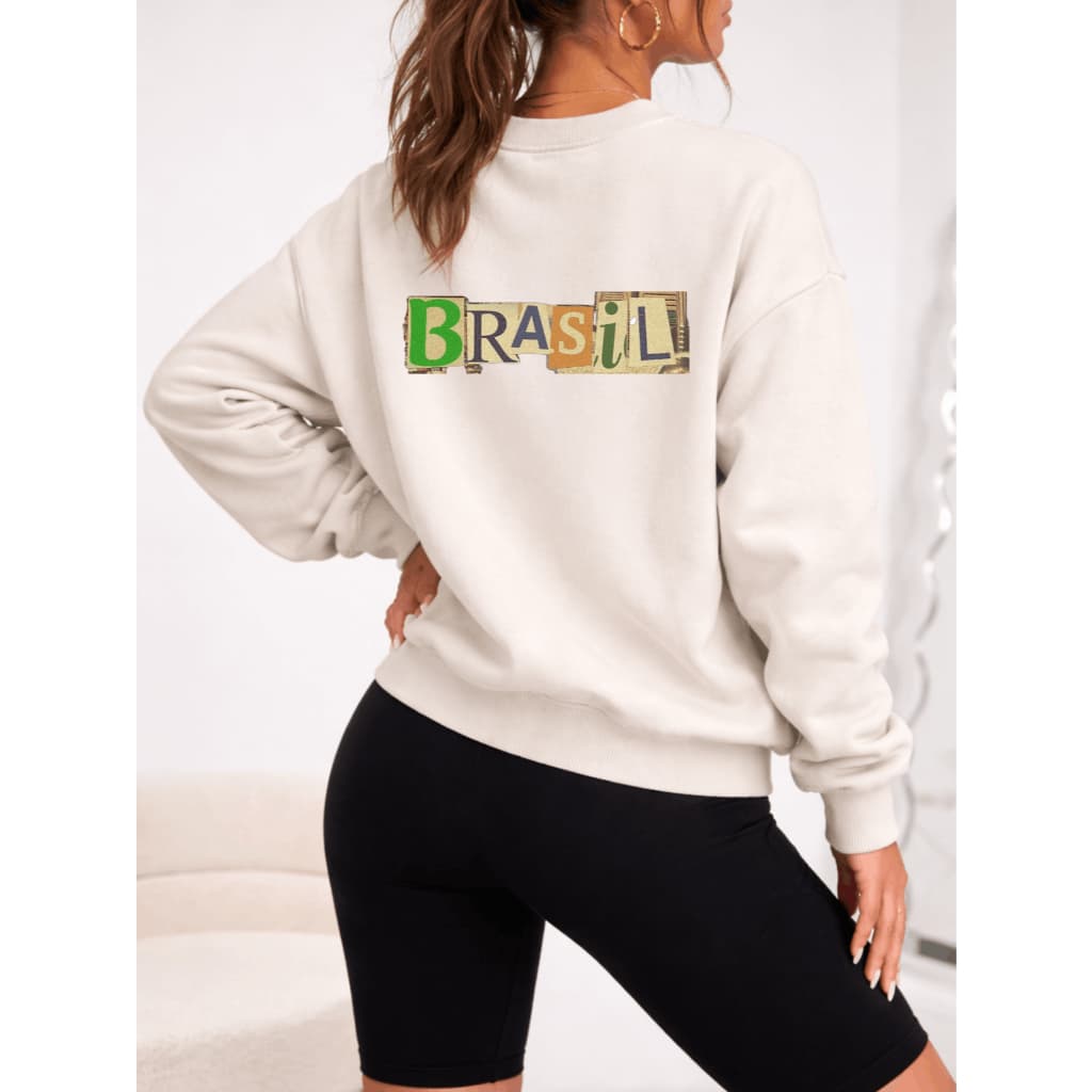 Moletom Careca Feminino Gola Canelada Seleção Blusa De Frio Estampado Inverno Brasil Brasa Brasuca Copa Algodão