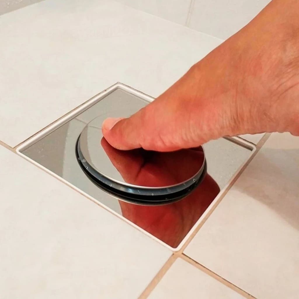 Kit 1/2 Ralo Inteligente Quadrado 10x10Cm Click Inox Banheiro Lavabo Veda Cheiro