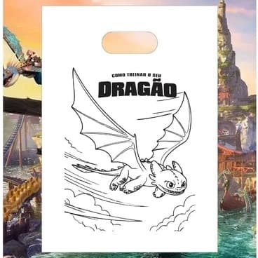 Sacolinhas Personalizadas para Festa- Lembrancinha Temática 20x30 -  Dragão