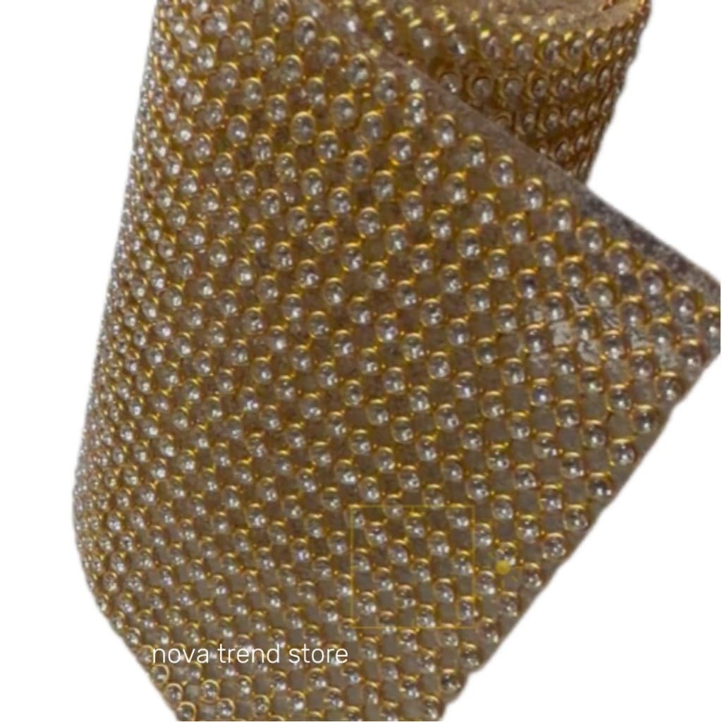 Manta de Strass 45cm Fita Strass Brilho Luxo Azul e Dourado | 5 8 20 40 Fileiras | Para Artesanato