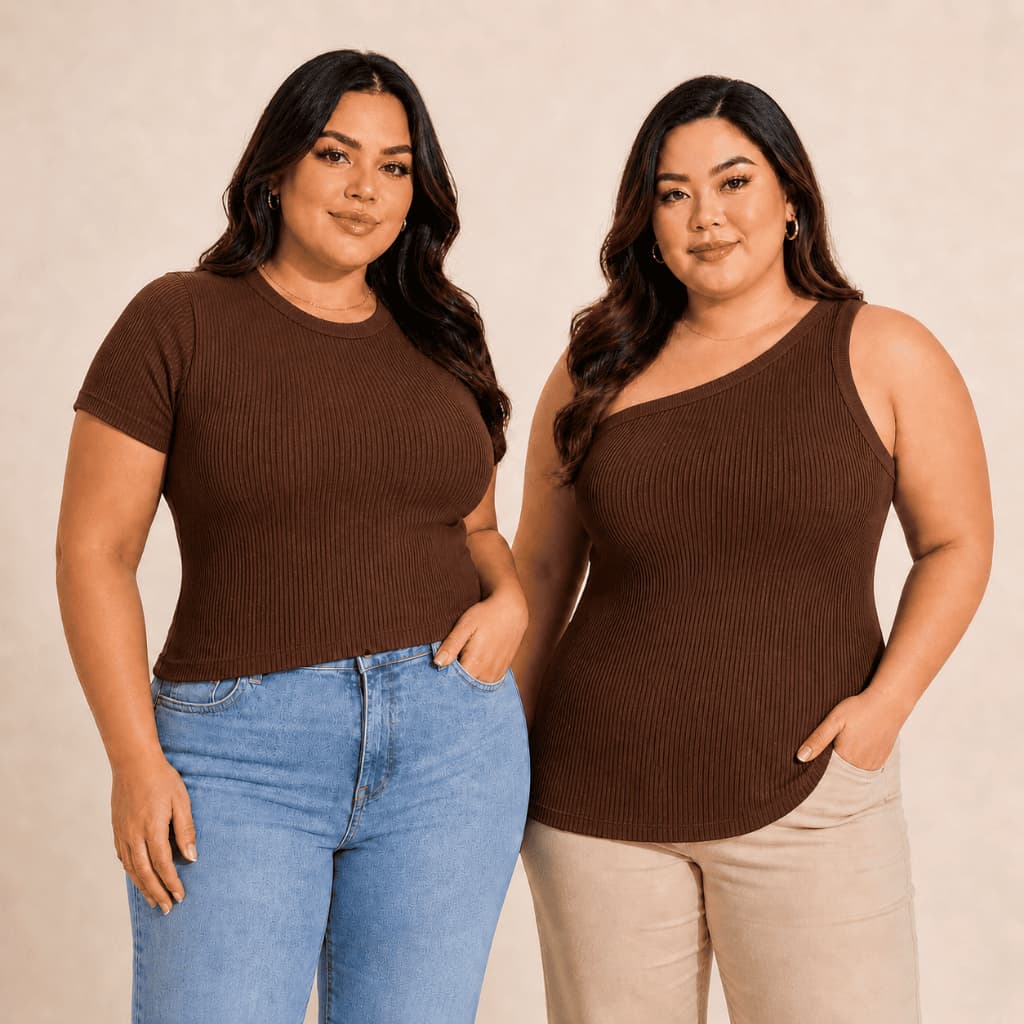 Kit 2 Blusa Feminina Estilosa Plus Size Canelada Mula Manca Elegante Básica Moda Gringa