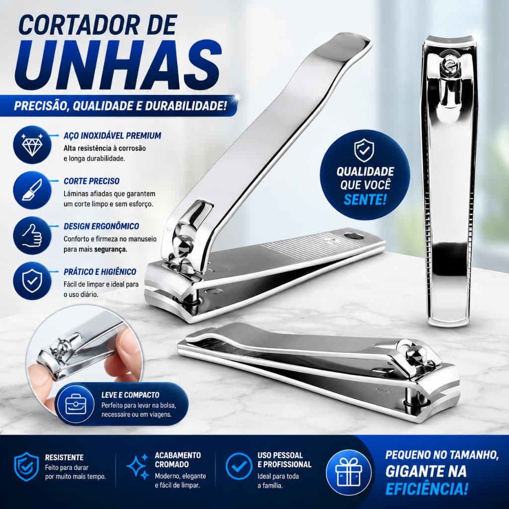 KIT 3/6/12 Unidades Alicate Cortador De Unha Grande  C/ Lixa Aço inox Manicure Pedicure Profissional