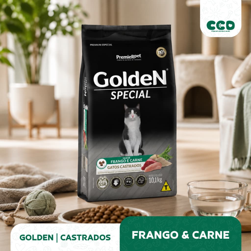 Ração GoldeN® Special para Gatos Castrados Sabor Frango e Carne 5 kg | 10 kg