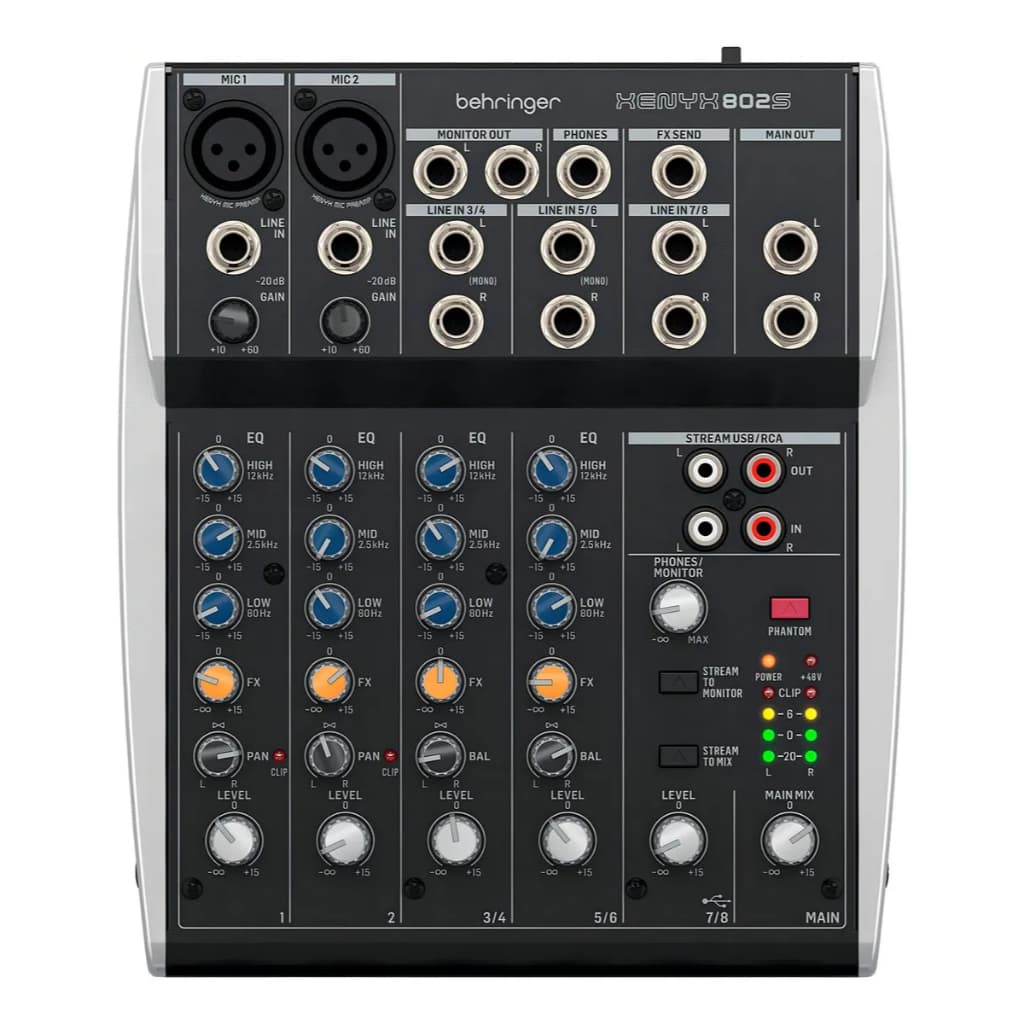 Mesa De Som Behringer Xenyx 802s 8 Canais C/ Xlr P10 Rca Usb