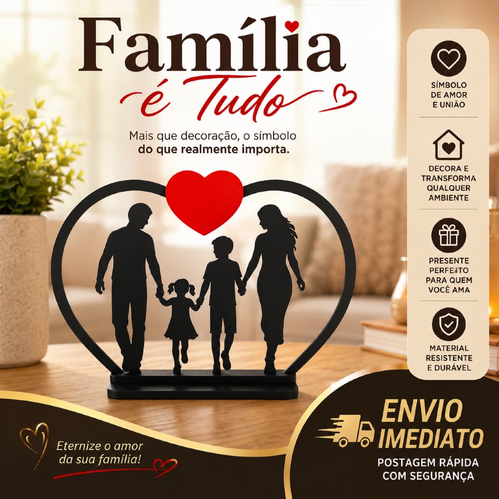 Escultura Família Coração Decorativa Enfeite Mesa Amor União Decoração Sala Quarto Presente Criativo