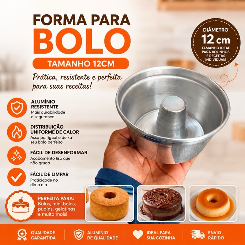 Kit Formas Nº12 Em Alumínio 300ml Bolo Vulcão Pudim Doces Sobremesas Festas