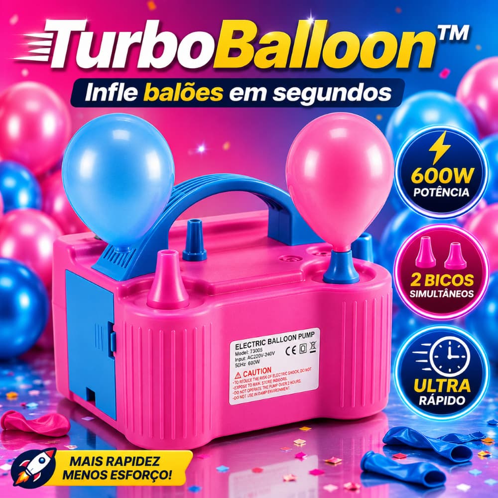 TurboBalloon Pro™ Inflador Elétrico 220V Para Bexigas 2 Bicos Bomba Enche Balão Festa Rápido 600W