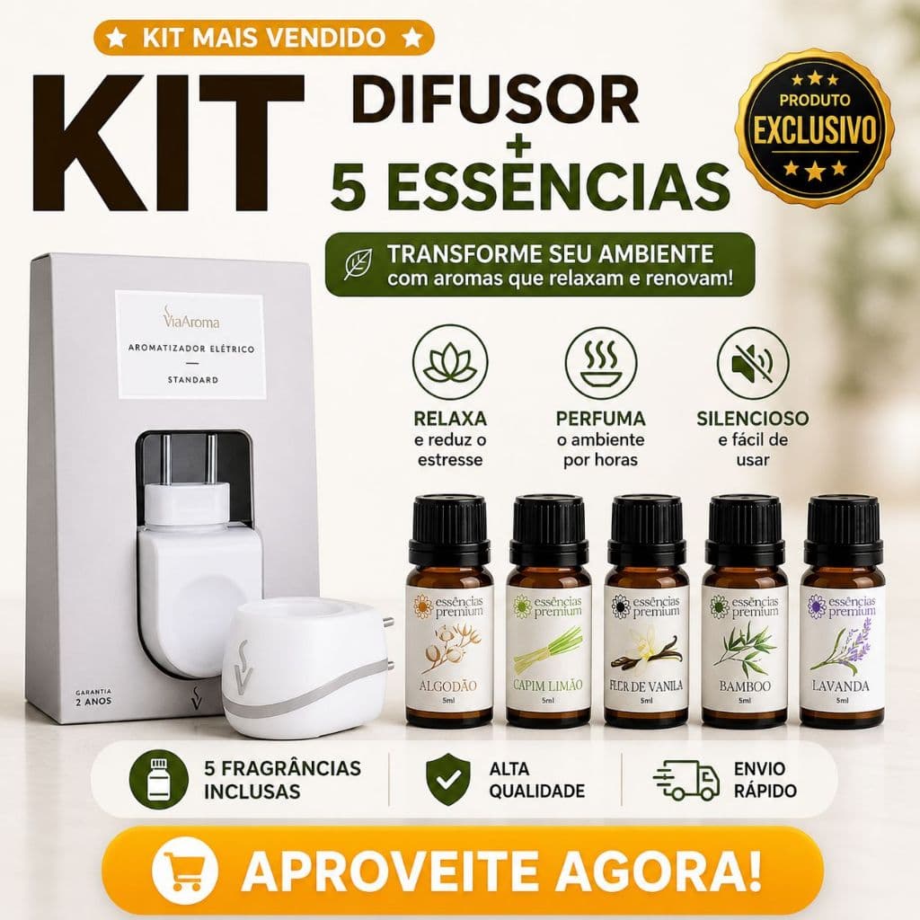 Difusor Aromatizador Elétrico Standard Bivolt Via Aroma + 5 Essência 15 ml