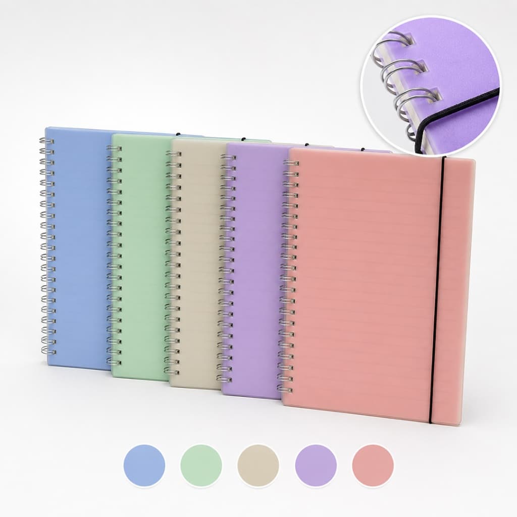 Caderno A5 80 Folhas Marfim com Pauta Colorido Capa Plástica Elástico Lacre - Escritório Escola