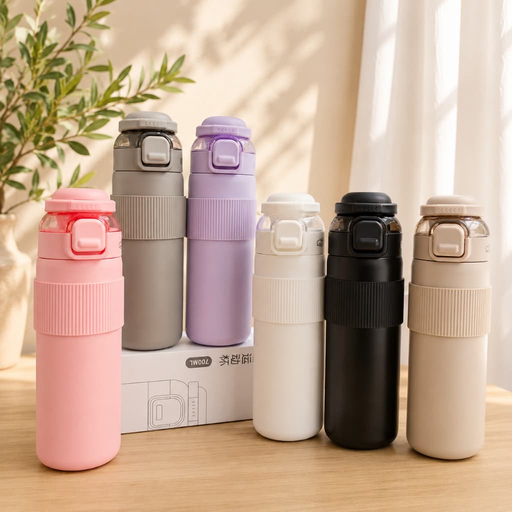 Garrafa Térmica Inox Academia Bebida Gelada Com Canudos e 2 Bico 700ml