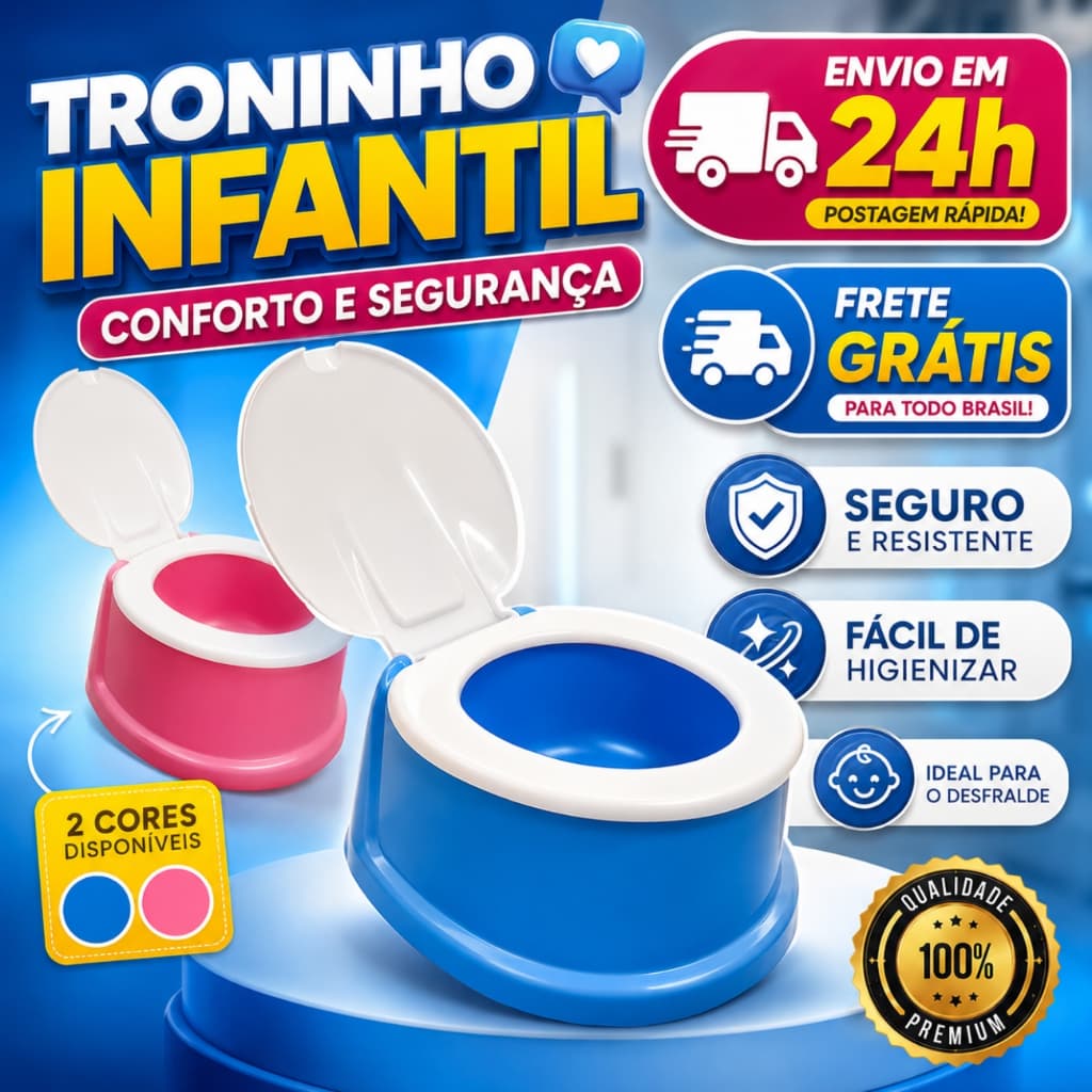 Penico Infantil Troninho Bebê Desfralde Seguro Com Tampa Fácil Limpeza Infantil Rosa Azul