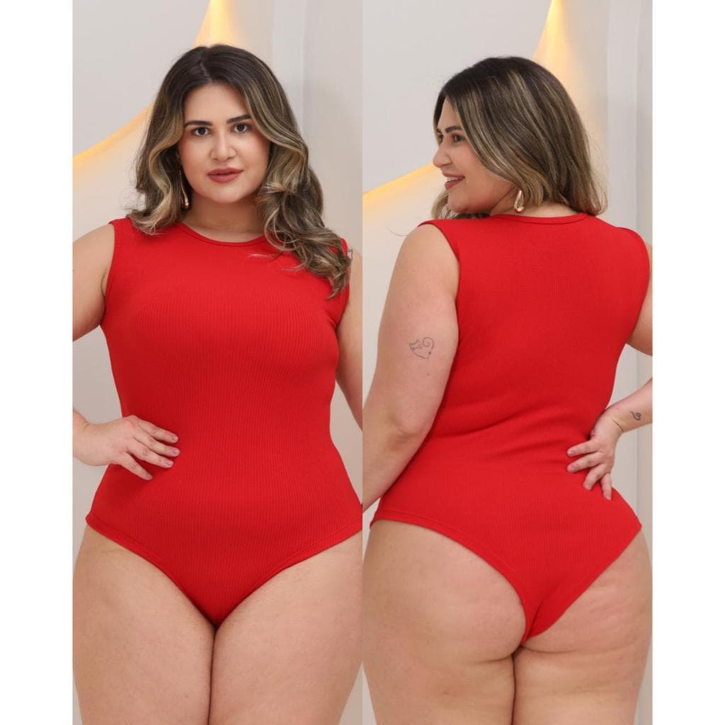 Kit 3 Body Feminino Plus Size Casual Canelado Regata Alça Larga Gola Redonda Confortável