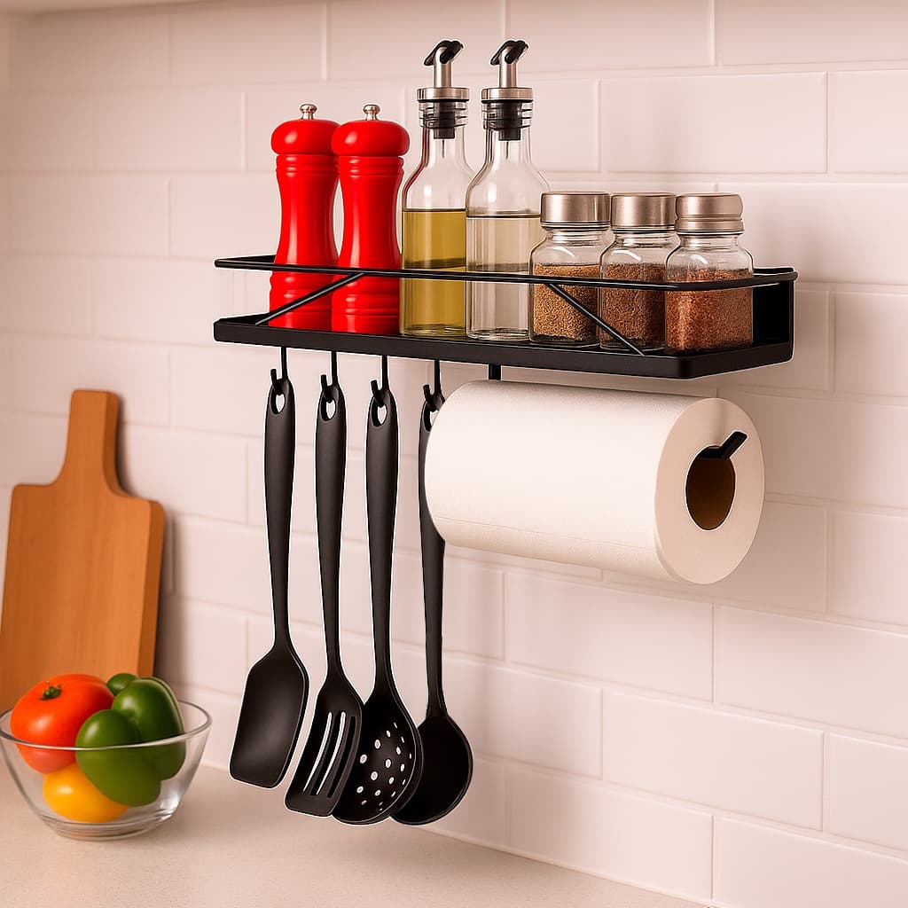 Suporte Porta Condimentos Temperos com Porta Toalha e Ganchos