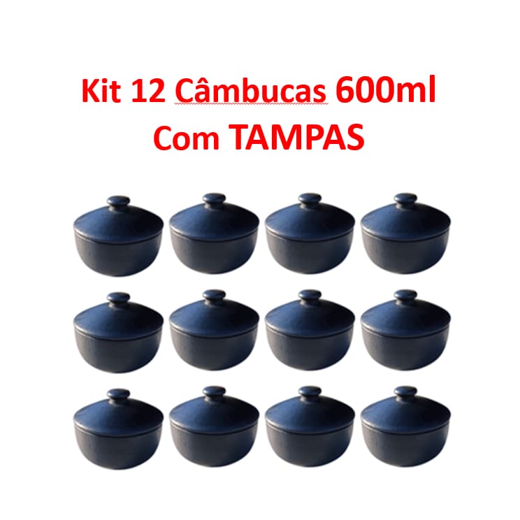 KIT 12 CÂMBUCAS DE BARRO COM TAMPAS 600ml - sopas - caldos - porções