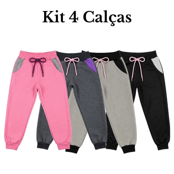 Kit 4 Calças Moletinho Infantil Menina Escola Dia a Dia Confortável Meia Estação