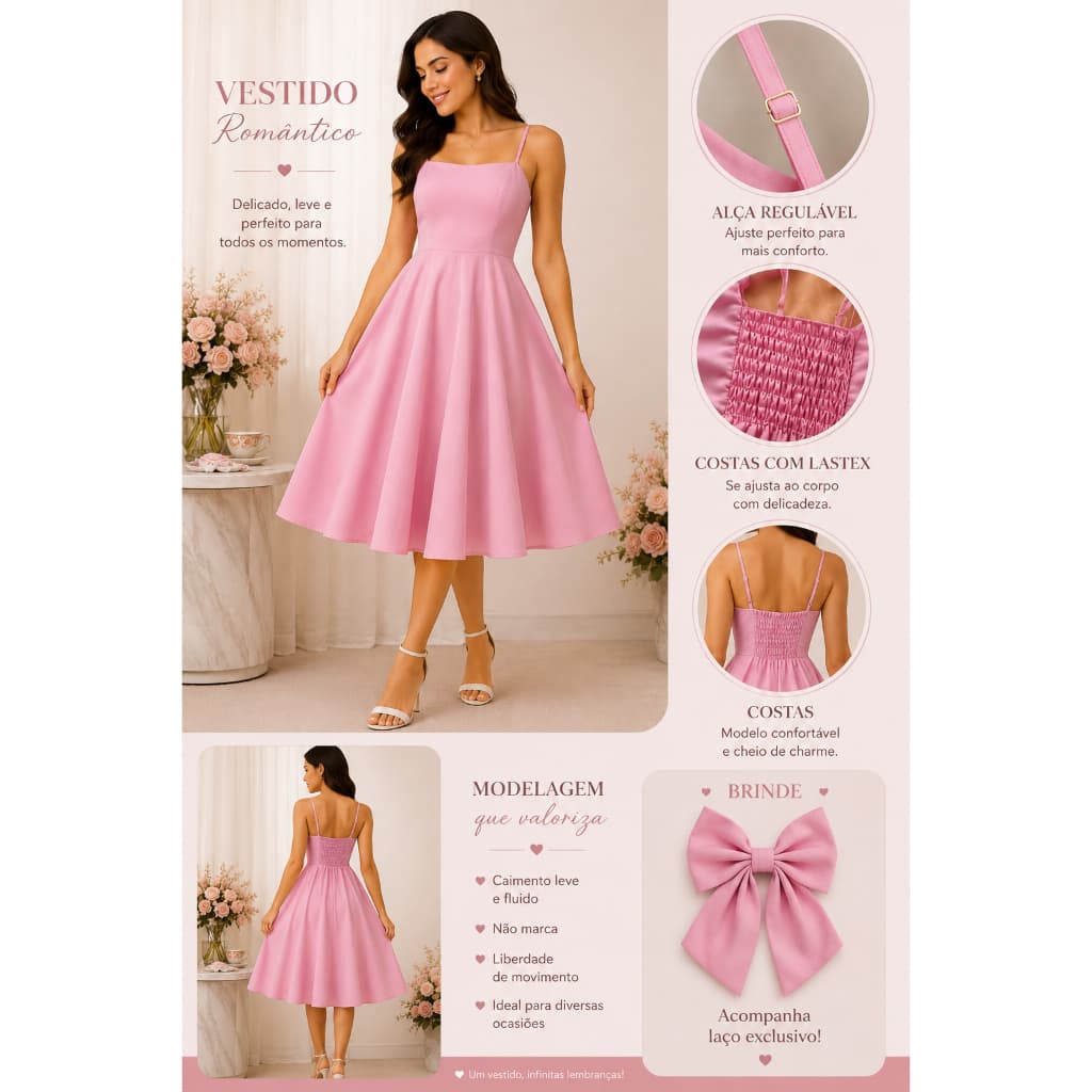 Vestido Mulher Virtuosa Midi Rodado Clássico Feminino Elegante
