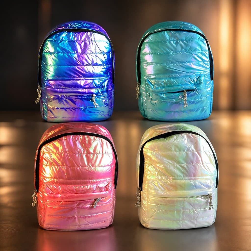 Mochila Holográfica Metalizada Unissex Resistente Confortável | Escola Trabalho Lazer | Cor Sortida