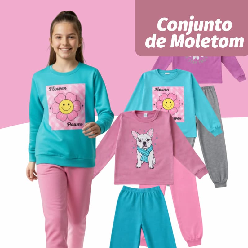 Conjunto Moletom Juvenil Menina Inverno Quentinho Feminino 1 Ao 14 Anos Confortável