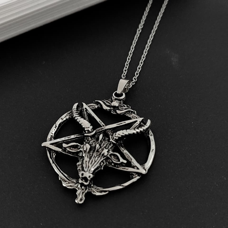 Colar pingente baphomet ocultismo místico gótico pentagrama invertido