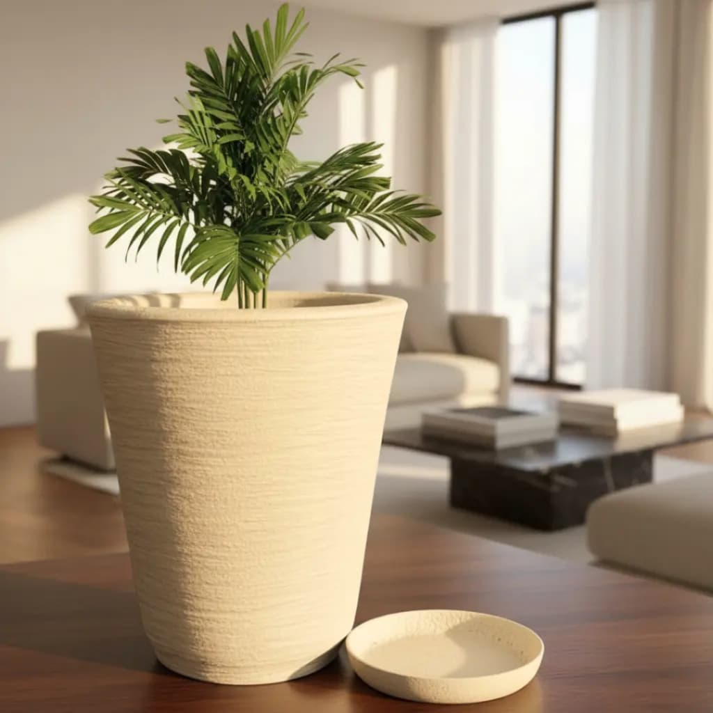 Vaso Decorativo Texturizado N°1 Planta Flor Jardim Varanda Moderno Elegante Em Polietileno Com Prato