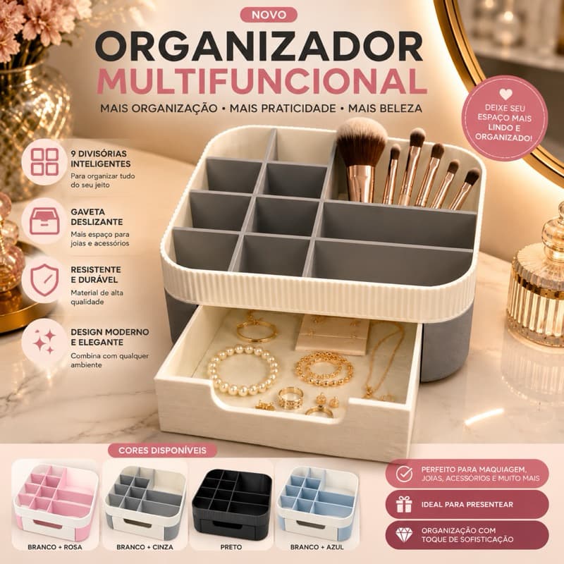 Organizador Estético com Gaveta e Divisórias