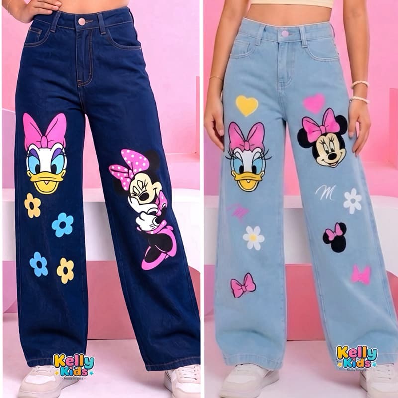 Calça Jeans widleg infantil juvenil Minnie margarida