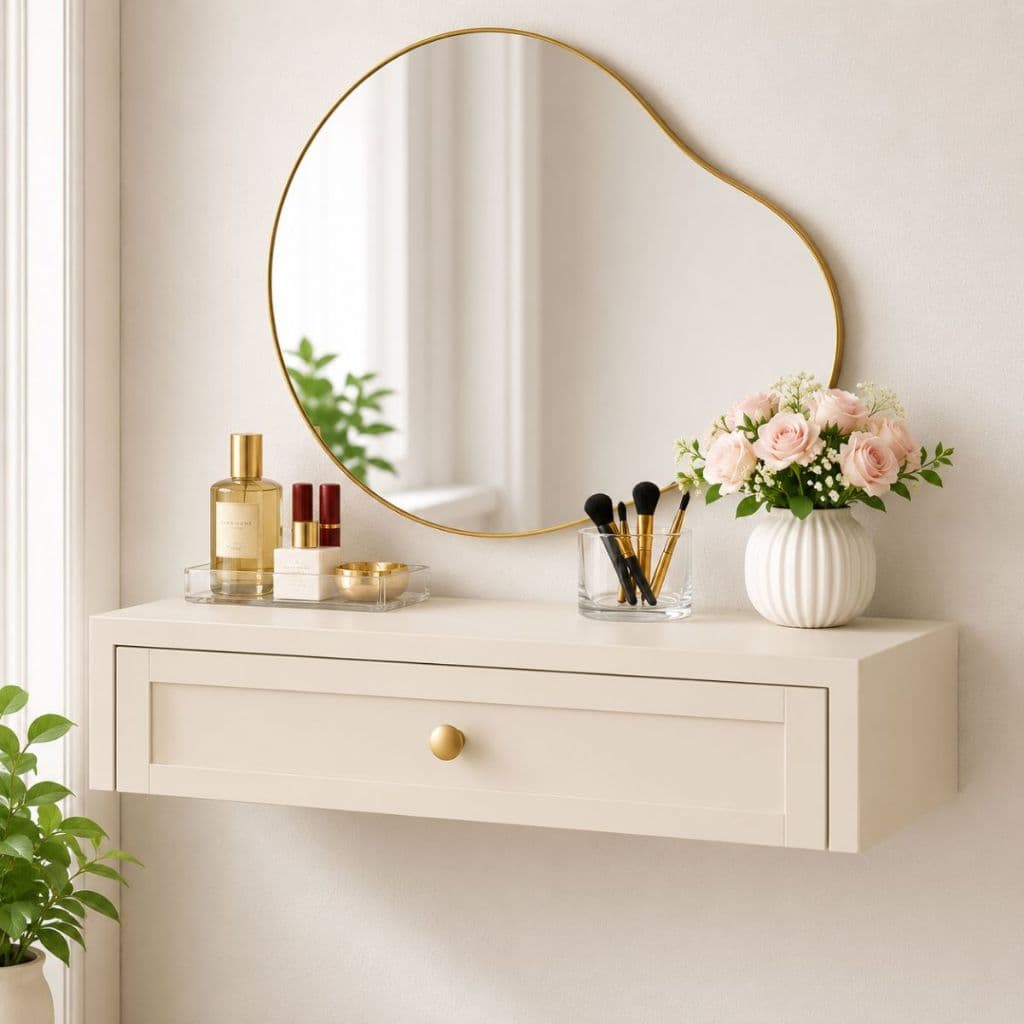 Penteadeira Suspensa Provençal OFF White MDF 50cm Mesa cabeceira Gaveta Organizar Mesa