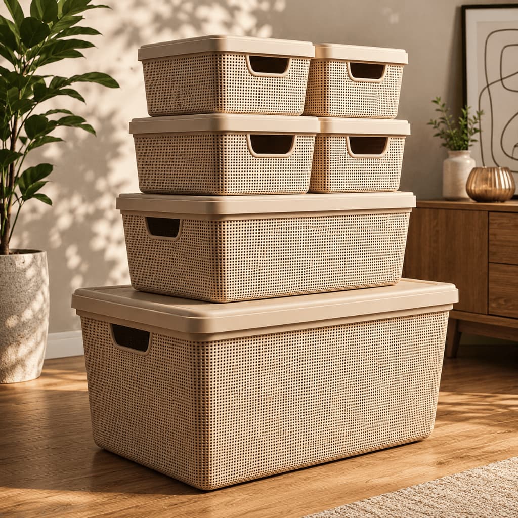Kit 6 Caixas Organizadoras com Tampa Cesto Grande em Plástico Multiuso 15 L 5 L 1,8 L
