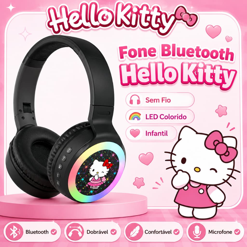 Fones de ouvido Bluetooth sem fio Hello Kitty MA-10 | Design no estilo Sanrio