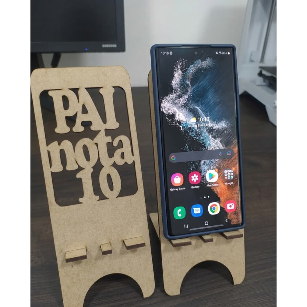 📱KIT 3 SUPORTE PORTA CELULAR EM MDF "PAI NOTA 10"