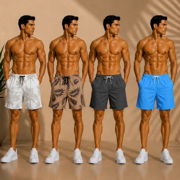 Kit 4 Shorts Masculino Mauricinho De Tactel Grosso Premium Liso Estampado C 3 Bolsos Bermuda Praia