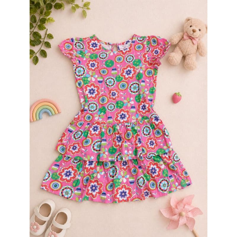 Vestido Infantil Floral Rosa Menina Algodão Rodado Festa Passeio 6 Anos