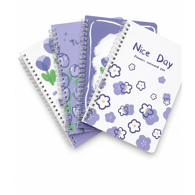 Um Caderno anotações lilás flores caderneta planejamento flores minimalista capa papelaria kawaii fofo divertido notas