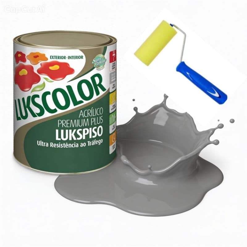 Tinta Piso Cinza 900ml Lukscolor Alta Cobertura + 1 Rolo 9cm Resistente