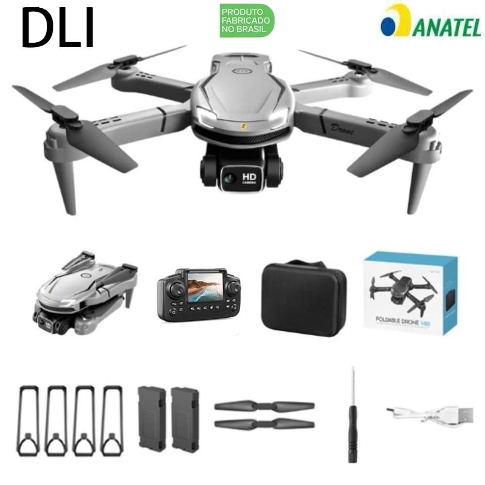 DLI Nova Mini Drone V88 Dual Câmera 4K Controle Com Tela FPV 2 Baterias com Wifi