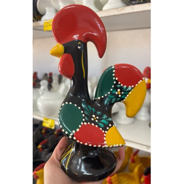 Enfeite Decorativo Galo Português Em Cerâmica Pintado Á Mão 25cm