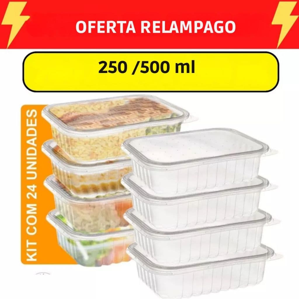 Pote Retangular 250ml C/ 24 Unidades Freezer/microondas Transparente