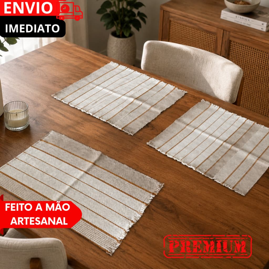 Kit de Mesa 7 Peças – Caminhos de Mesas Premium Tear Manual  e Jogos Americanos em Tecido Decorativo