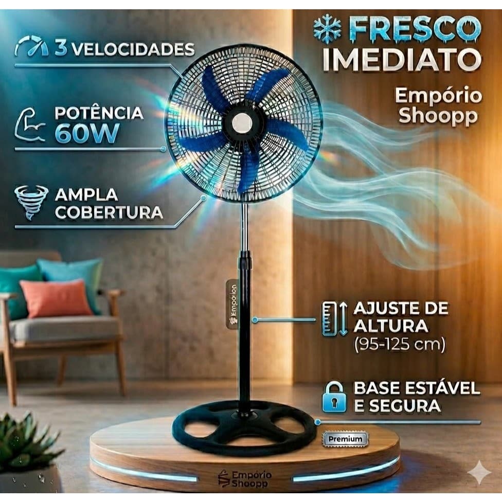 Ventilador Pedestal 127v 60w Potente Silencioso Ajustavel Casa Escritório Loja