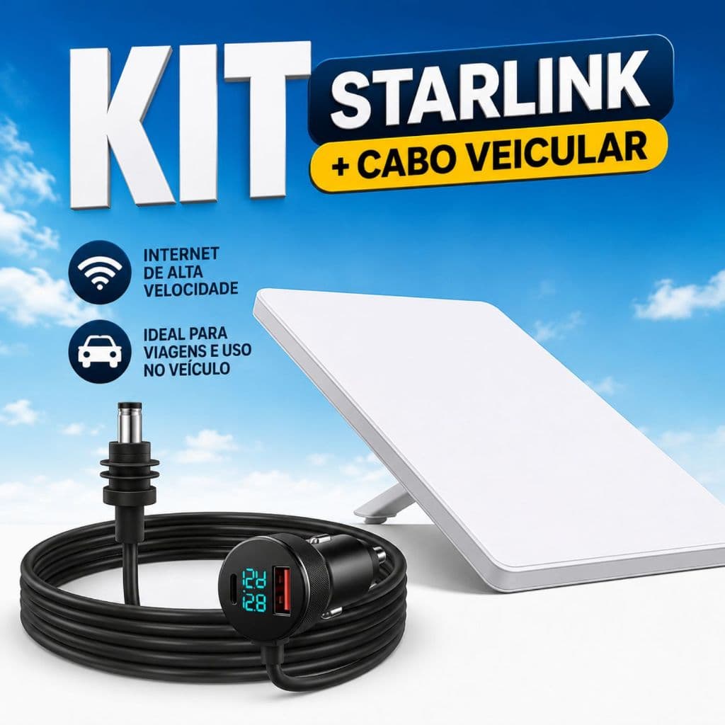 Kit Starlink Mini Internet Via Satélite Antena Original Garantia de 01 ano + Cabo Veícular USBC